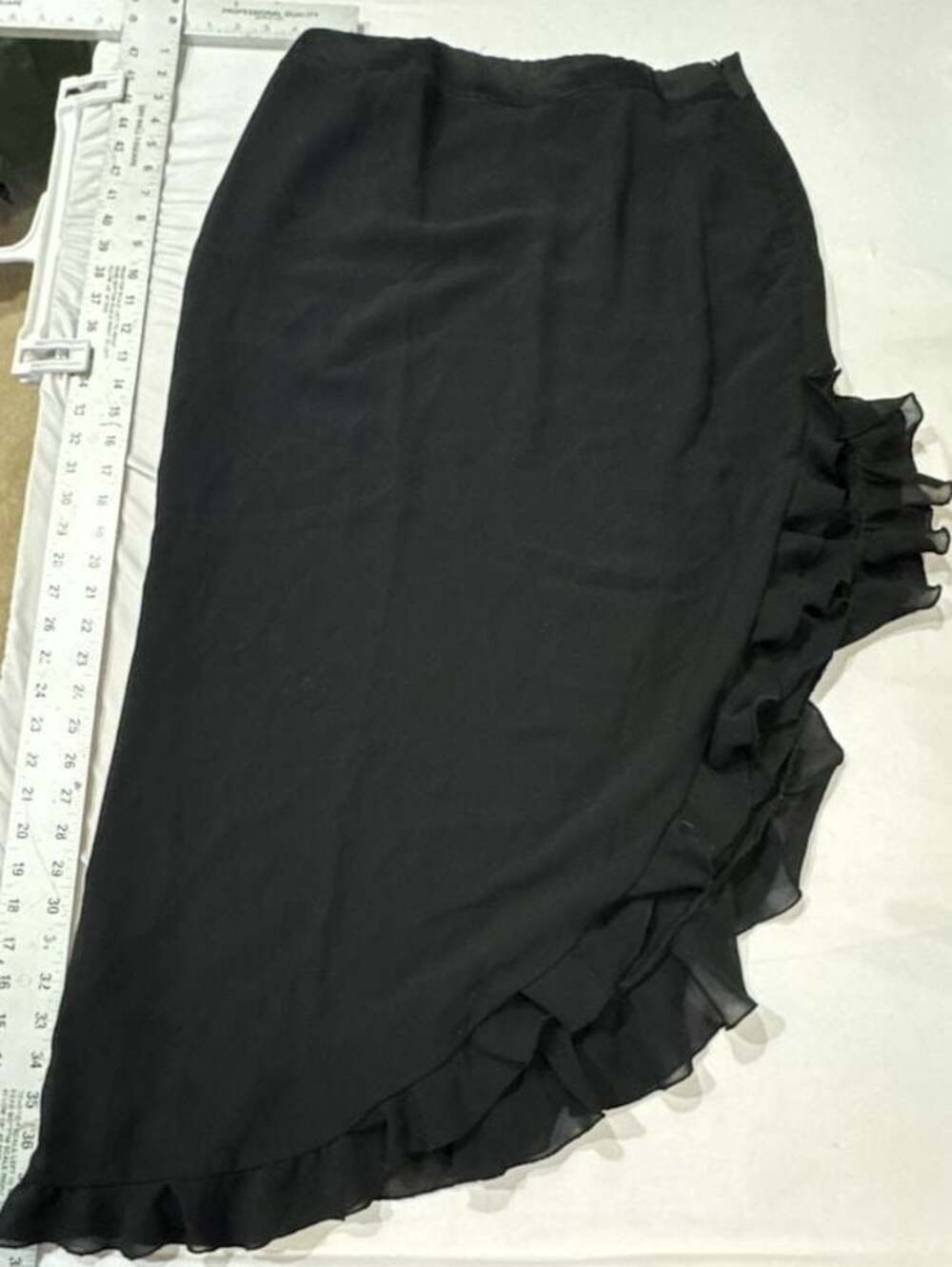 P734 JS Collections Black Asymmetrical Ruffled Midi Skirt